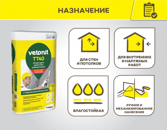Штукатурка цементная Vetonit TT40 25 кг
