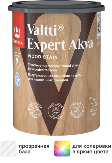 Антисептик защитно-декоративный Tikkurila Valtti Expert Akva База EP бесцветный полуматовый 0.9 л