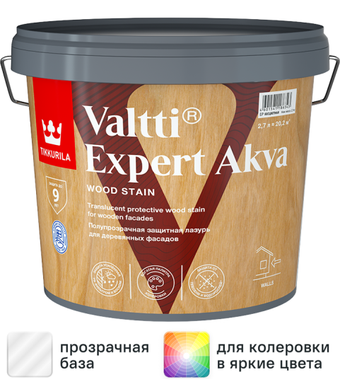 Антисептик защитно-декоративный Tikkurila Valtti Expert Akva База EP бесцветный полуматовый 2.7 л