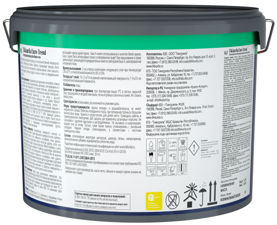 Краска для обоев Tikkivala Euro Trend моющаяся матовая цвет белый база А 9 л