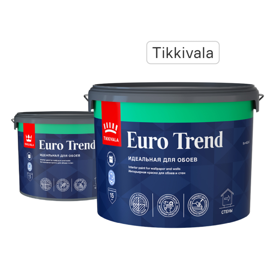 Краска для обоев Tikkivala Euro Trend моющаяся матовая цвет белый база А 9 л