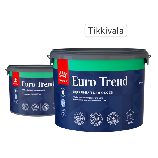 Краска для стен и обоев Tikkivala Euro Trend моющаяся матовая прозрачная база C 9 л