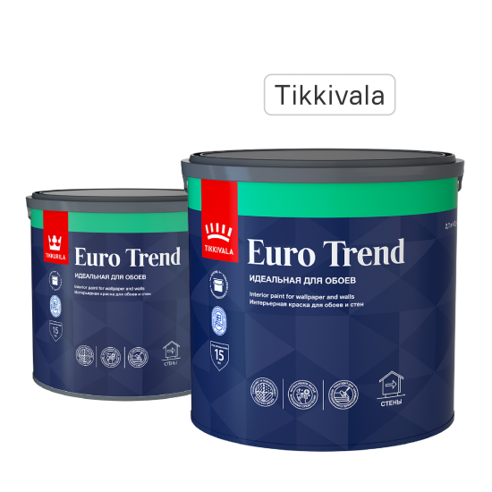 Краска для обоев Tikkivala Euro Trend моющаяся матовая цвет белый база А 2.7 л