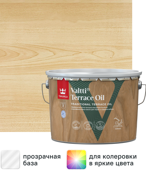 Масло для террас и садовой мебели Tikkurila Valtti Terrace Oil База ЕС бесцветное 2.7 л