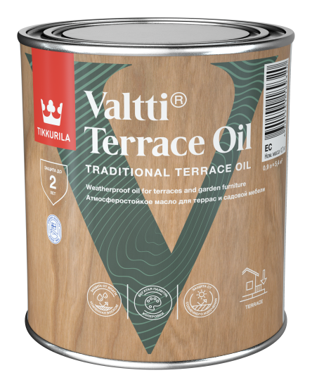 Масло для террас и садовой мебели Tikkurila Valtti Terrace Oil База ЕС бесцветное 0.9 л