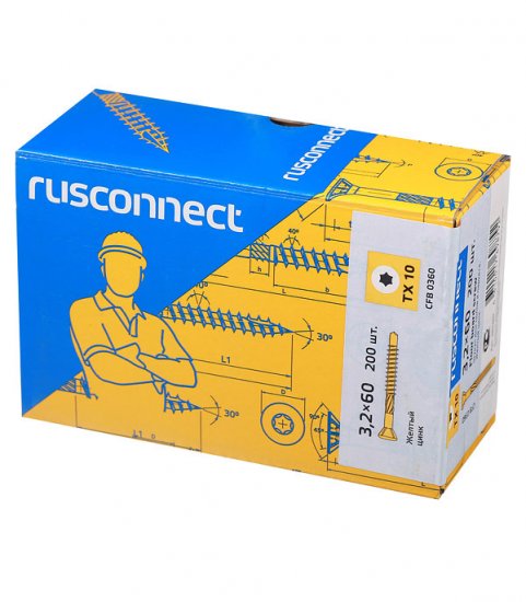 Саморезы для массивной доски 60x3,2 мм желтые (200 шт.)