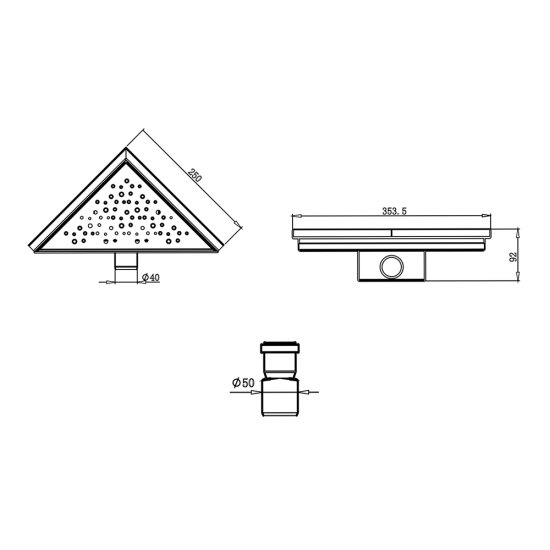 Трап душевой горизонтальный Ore Т2 с гидрозатвором 250х250х355 мм d40 мм решетка из нержавеющей стали