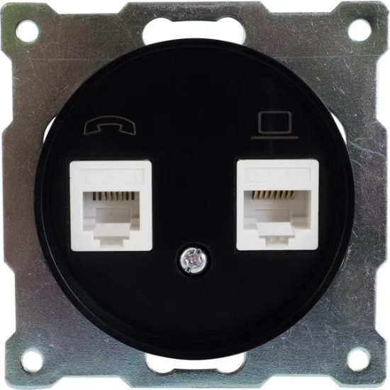 Телефонная/компьютерная розетка встраиваемая Onekey Florence RJ11/RJ45 UTP cat 5e цвет чёрный