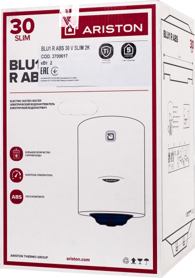 Накопительный водонагреватель электрический 30 л Ariston BLU1 R ABS Slim 3700617 2 кВт эмалированная сталь мокрый ТЭН