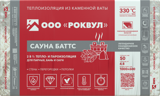 Утеплитель Роквул Сауна Баттс 50 мм 8 шт 600x1000 мм 4.8 м²