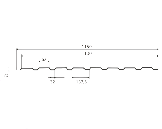 Профнастил С20 0.45 мм 1150x2000 мм зелёный RAL 6005