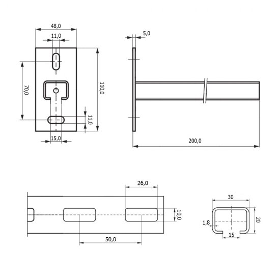 Консоль Walraven Rapid Rail 30х20х1,8х200 мм (6603720R)