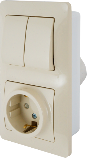 Блок выключатель с розеткой встраиваемый Systeme Electric Glossa 2 клавиши с заземлением со шторками цвет бежевый