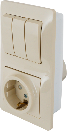 Блок выключатель с розеткой встраиваемый Systeme Electric Glossa 3 клавиши с заземлением со шторками цвет бежевый