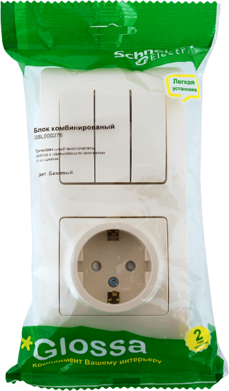 Блок выключатель с розеткой встраиваемый Systeme Electric Glossa 3 клавиши с заземлением со шторками цвет бежевый