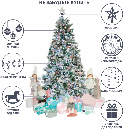 Ель новогодняя искусственная «Заснеженная с шишками» 210 см