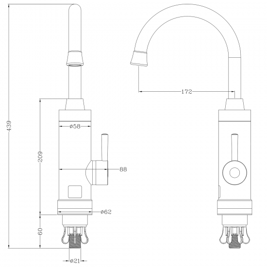 Проточный водонагреватель электрический Oasis KP-S 3.3 кВт серый с краном