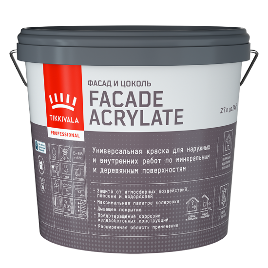 Краска фасадная Tikkivala Facade Acrylate матовая прозрачная база С 2.7 л