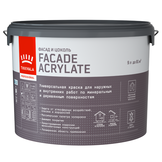 Краска фасадная Tikkivala Facade Acrylate матовая прозрачная база C 9 л