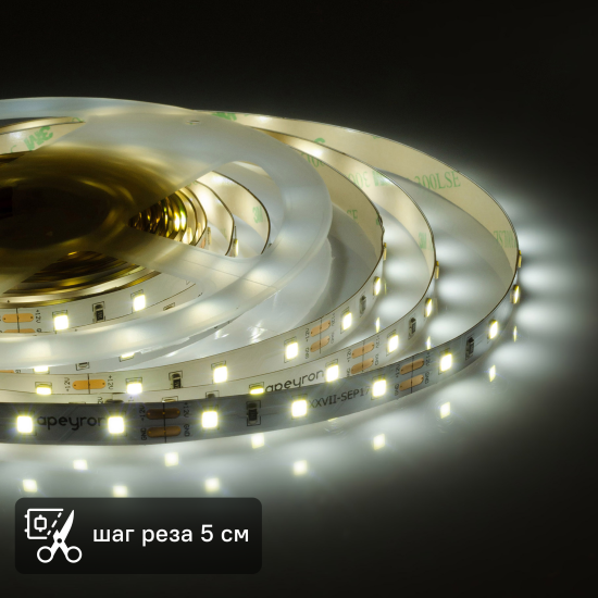 Светодиодная лента для контурной подсветки Apeyron SMD3528 12В 10 мм 3м 4.8 Вт/м 60диод/м 312 лм/м 6400 К холодный свет