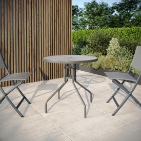 Стол садовый круглый Elia 80x70 см сталь/стекло серый
