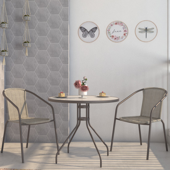 Стол садовый круглый Elia 80x70 см сталь/стекло серый