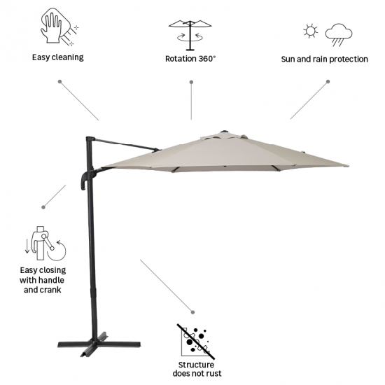 Зонт с боковой опорой Naterial Avea ø290 h251 см шестигранный бежевый