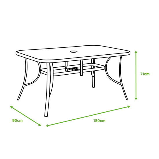 Стол садовый Alma 150x90x70 см сталь/стекло серый