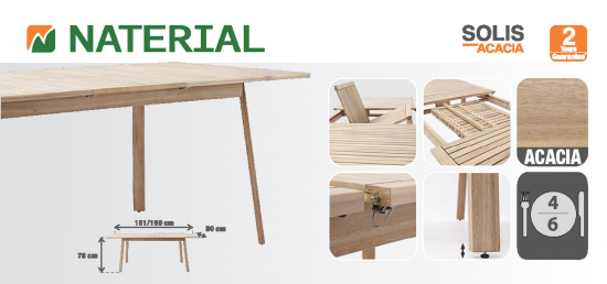 Стол садовый раздвижной Naterial Solis Butterfly 150-200x90x76 см акация светло-коричневый