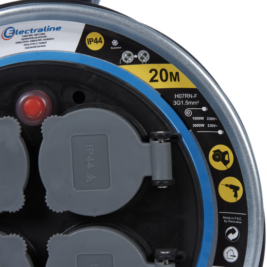 Удлинитель на катушке Electraline 4 розетки с заземлением 3x1.5 мм 20 м цвет черный