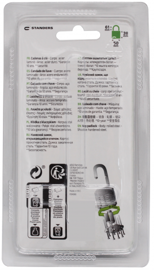 Замок навесной Standers с длинной дужкой 50x38 мм сталь