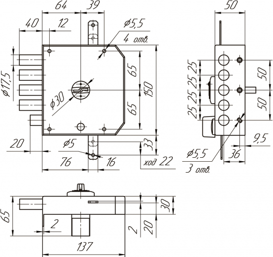 Замок накладной ЗН4 032.0.1 для правых дверей цвет коричневый