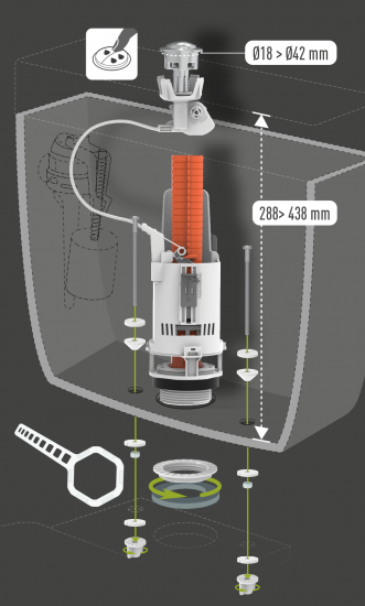Сливной клапан для бачка Equation кнопка 2 режима хром