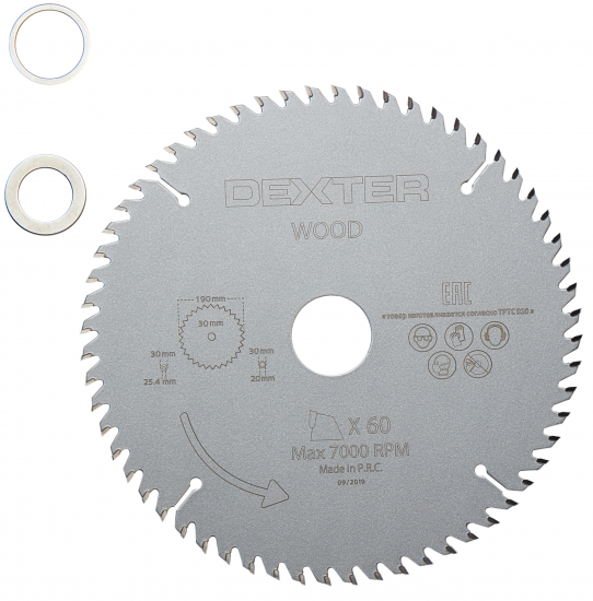 Диск пильный по дереву Dexter FD-E031903060T 60Т 190x30x1.2 мм, кольца: 20 и 25.4