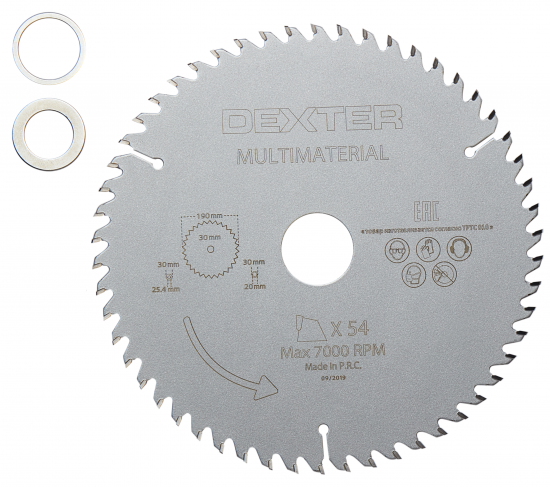 Диск пильный универсальный Dexter FD-E051903054T 54Т 190x30x1.5 мм, кольца: 20 и 25.4