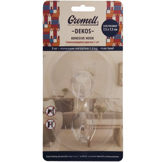 Многоразовые самоклеящиеся крючки Dekos пластик цвет прозрачный нагрузка до 3 кг