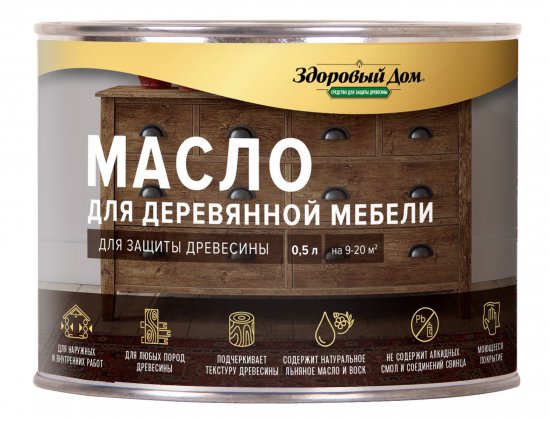 Масло для садовой мебели Здоровый дом цвет дуб 0.5 л