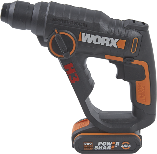 Перфоратор аккумуляторный SDS-Plus Worx WX390.1, 20 В Li-ion 2x2 Ач, 1.2 Дж