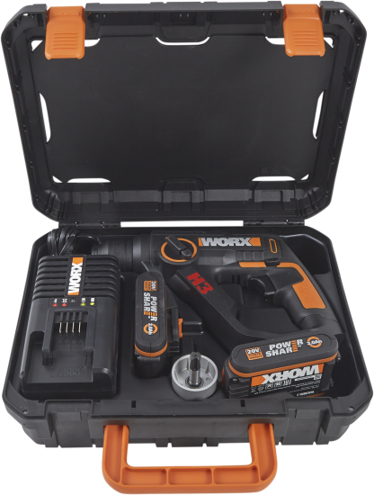 Перфоратор аккумуляторный SDS-Plus Worx WX390.1, 20 В Li-ion 2x2 Ач, 1.2 Дж