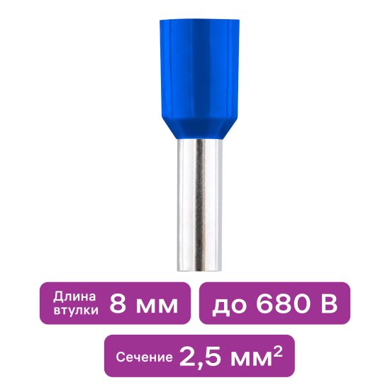 Наконечник штыревой втулочный изолированный Duwi Е2508 НШВИ 2.5-8 мм цвет синий 25 шт.