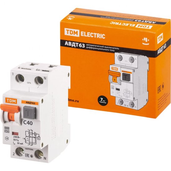 Дифавтомат TDM ELECTRIC АВДТ 63 C40, 30 мА
