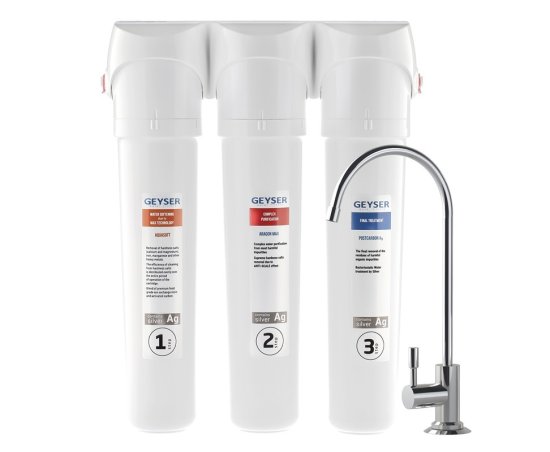 Фильтр под мойку Гейзер Смарт Макс для жесткой воды быстросъемный 3 ступени кран в комплекте