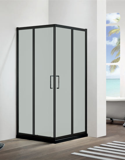 Душевая ширма Квадро Март квадратная 100x100x195см цвет профиля черный раздвижная стекло 6мм матовое