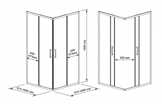 Душевая ширма Квадро Март квадратная 100x100x195см цвет профиля черный раздвижная стекло 6мм матовое