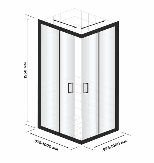 Душевая ширма Квадро Март квадратная 100x100x195см цвет профиля черный раздвижная стекло 6мм матовое