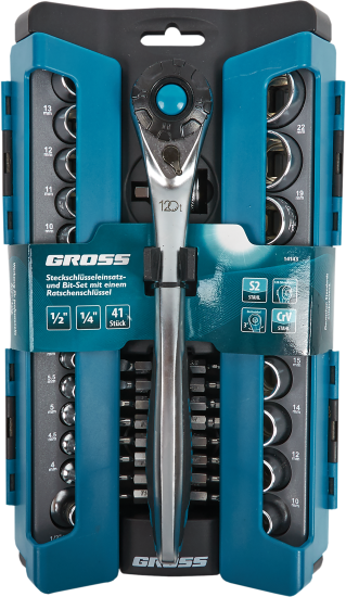 Набор торцевых головок с ключом трещоткой Gross 14143 1/2, 1/4 дюйма, 41 шт.