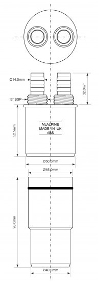Адаптер для слива с двумя выходами McAlpine ø40мм цвет белый WFH-CON4050