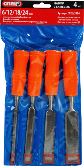 Набор стамесок Спец 3384 6-24 мм, 4 шт., металлический боек