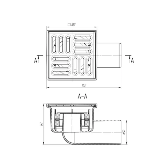 Трап для душа Ани Пласт 100x100 мм сухой затвор горизонтальный слив