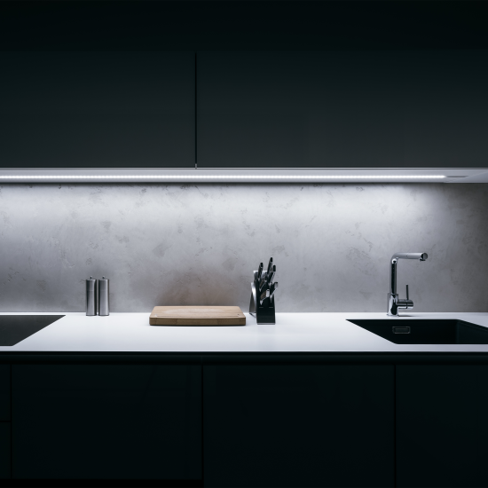 Светодиодная лента для подсветки рабочей зоны Apeyron SMD2835 12В 8мм 2м 12Вт/м 120диод/м 1400лм/м 4К нейтральный свет